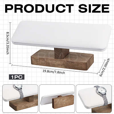 PU Leather T-Bar Bracelet Display Stands with Wooden Base BDIS-WH0010-11C-1