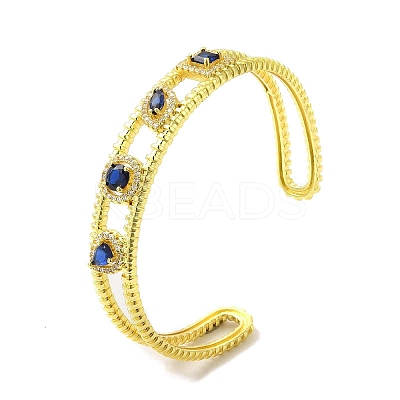 Square & Teardrop & Horse Eye Glass Open Cuff Bangle with Cubic Zirconia BJEW-A136-01G-01-1
