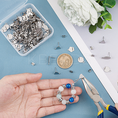 80Pcs 4 Style 304 Stainless Steel Stud Earring Findings and 90Pcs Ear Nuts STAS-UN0034-92-1