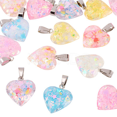 15Pcs Luminous Resin Sequins Pendants RESI-TA0004-20C-1