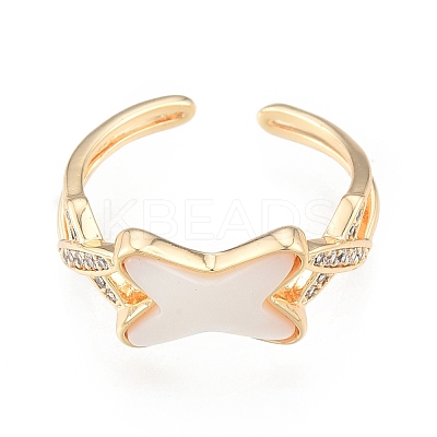 Clear Cubic Zirconia Letter X Open Cuff Ring RJEW-N039-11LG-1