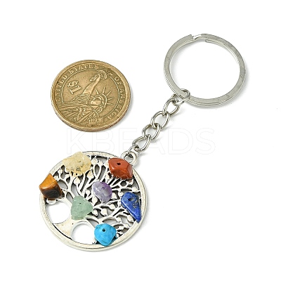 Alloy with Natural & Synthetic Mixed Gemstone Chip Pendant Keychain KEYC-JKC00640-01-1