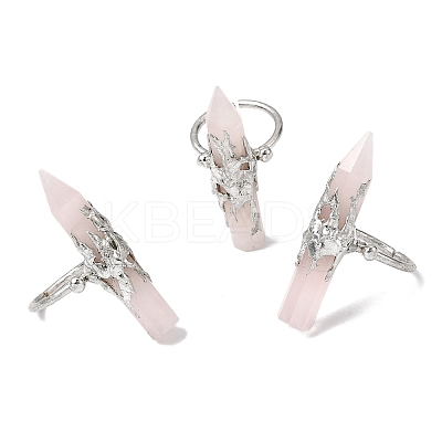 Natural Rose Quartz & Brass Cuff Rings for Women RJEW-G374-01P-10-1