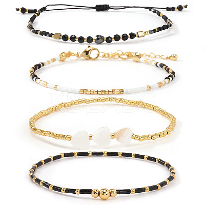 4Pcs 4 Styles Glass Seed Bead Stretch Bracelet Set FG0392-2-1