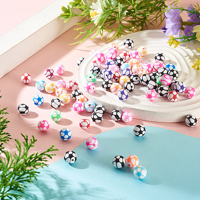100Pcs Sports Theme Handmade Polymer Clay Beads CLAY-TA0002-16-1