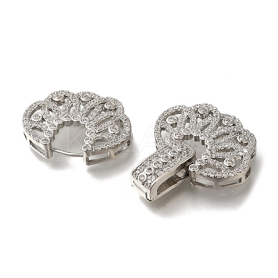 Rack Plating Flower Brass Micro Pave Clear Cubic Zirconia Fold Over Clasps KK-H512-06P-1
