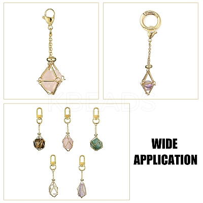 5Pcs Brass Braided Chain Pouch Empty Stone Holder Pendant Decorations HJEW-CJ0001-11G-1