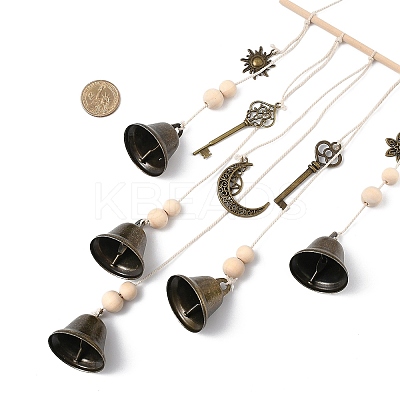 Iron Bell & Alloy Key/Sun/Moon Charm Hanging Ornaments HJEW-JM03431-1