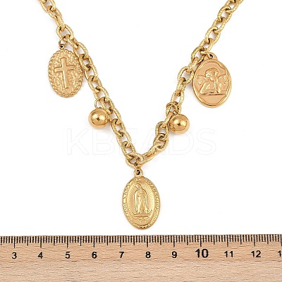 304 Stainless Steel Oval with Virgin Cross Pendant Necklaces for Women NJEW-A050-01G-1