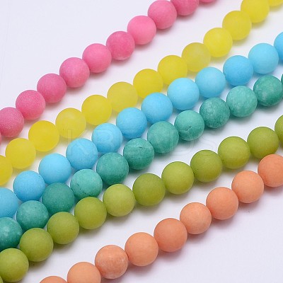 Frosted Dyed Round Natural White Jade Beads Strands G-D739-6mm-1