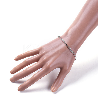 Tarnish Resistant 304 Stainless Steel Textured Paperclip Chain Bracelets X-BJEW-JB05112-1