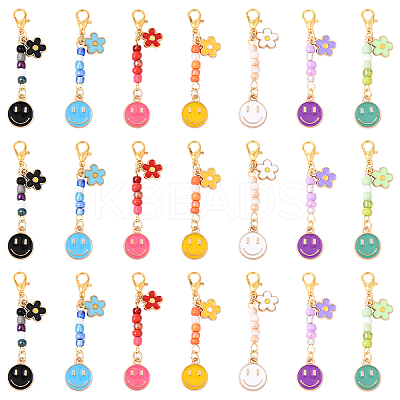 28Pcs 6 Style Alloy Enamel Smiling Face Pendant Decorations HJEW-YW00173-1