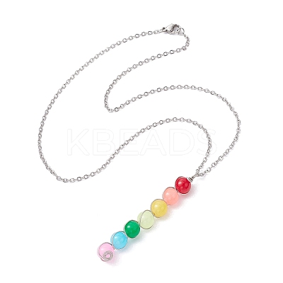 Colorful Glass Round Beaded Pendant Necklaces NJEW-JN04581-02-1