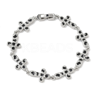 Brass Enamel Micro Pave Clear Cubic Zirconia Cross Link Chain Bracelets for Women BJEW-G764-02P-1