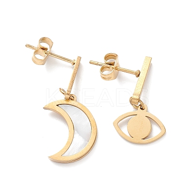 3 Pair 3 Style Synthetic Shell Moon & Rhinestone Star & Heart Asymmetrical Earrings EJEW-B020-17G-1