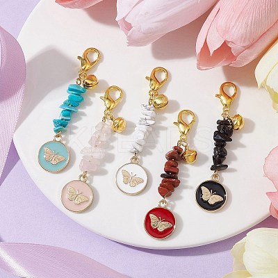 Flat Round with Butterfly Alloy Enamel Pendant Decorations HJEW-JM01516-1