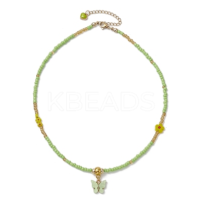 Glass Seed Beads & Flower Handmade Lampwork Beaded Necklaces NJEW-MZ00065-02-1