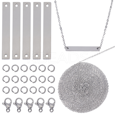 DIY 304 Stainless Steel Blank Rectangle Pendnat Necklace with Cable Chains Making Kit DIY-SC0024-16-1