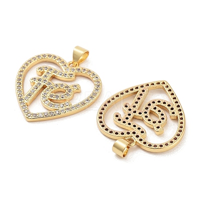 Rack Plating Brass Micro Pave Clear Cubic Zirconia Pendants KK-Z064-20G-1