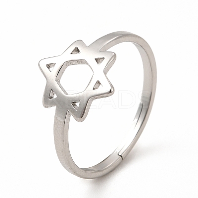 Non-Tarnish 304 Stainless Steel Star of David Adjustable Ring for Women RJEW-B027-13P-1