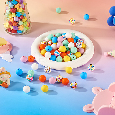 76Pcs Round Silicone Focal Beads SIL-TA0001-94-1
