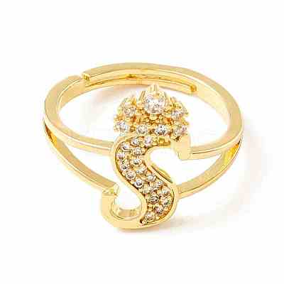 Clear Cubic Zirconia Initial Letter with Crown Adjustable Ring RJEW-M139-17S-1