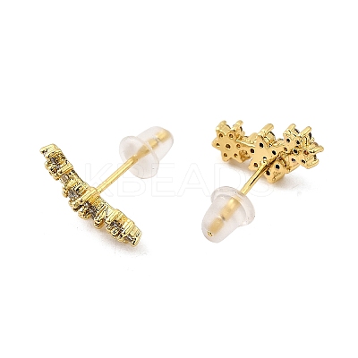 Brass Micro Pave Cubic Zirconia Stud Earrings LS-EJEW-F273-15B-G-1