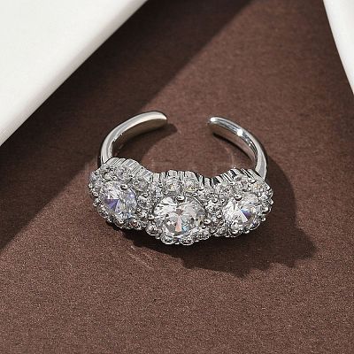Brass Micro Pave Cubic Zirconia Cuff Rings RJEW-H256-02P-02-1