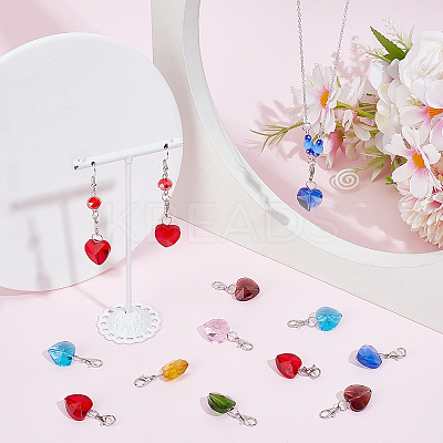 28Pcs 7 Colors Faceted Heart Glass Pendants Decoration HJEW-PH02042-1