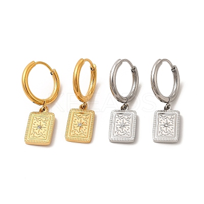 Crystal Rhinestone Rectangle with Star Dangle Hoop Earrings EJEW-P219-18P-1