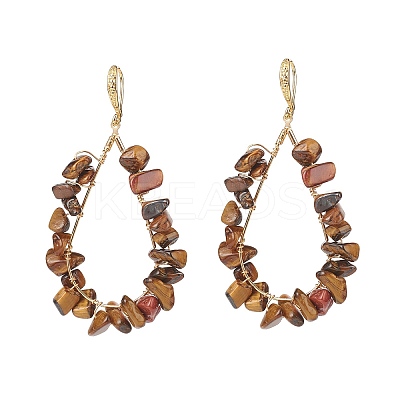 5 Pairs 5 Style Natural Mixed Gemstone Chips Teardrop Dangle Earrings EJEW-JE05074-1
