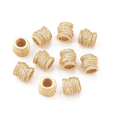 Brass Micro Pave Cubic Zirconia European Beads KK-I698-01G-1