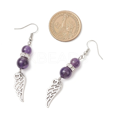 Natural Amethyst & Natural Green Aventurine & Natural Rose Quartz Wing Dangle Earrings EJEW-TA00684-1