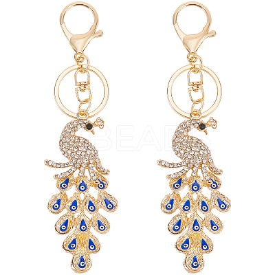 Enamel Evil Eye Peacock Pendant Keychain KEYC-WH0036-05KCG-1