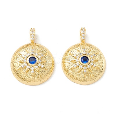 Rack Plating Brass Micro Pave Clear & Marine Blue Cubic Zirconia Pendants KK-D073-13G-1