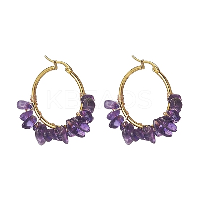 Natural Gemstone Hoop Earrings EJEW-JE05173-1