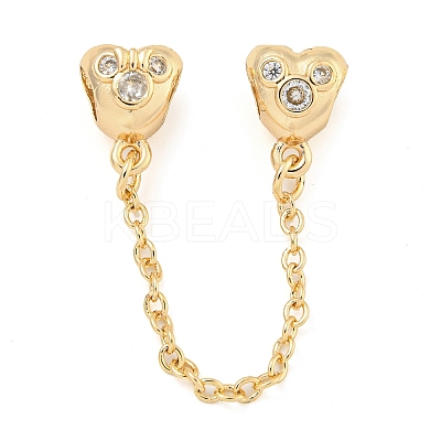 Rack Plating Brass Micro Pave Cubic Zirconia European Beads with Safety Chains KK-F089-30G-1