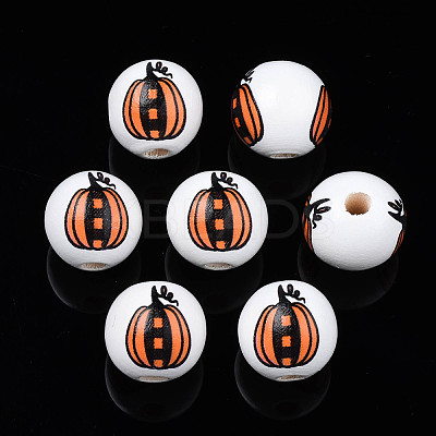 Autumn Theme Printed Natural Wood Beads WOOD-S057-081-1