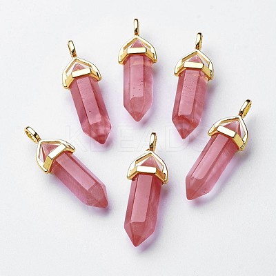 Cherry Quartz Glass Double Terminated Pointed Pendants G-G902-C09-1