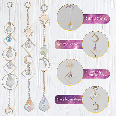 3Pcs 3 Styles Electroplate Glass Window Hanging Suncatchers HJEW-CA0001-63-1
