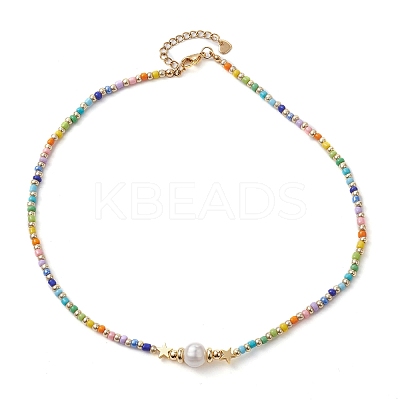 Natural Pearl & Seed Beaded Necklace NJEW-JN04649-01-1