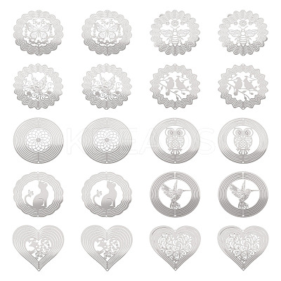 20Pcs 10 Styles 201 Stainless Steel Laser Cut Connector Charms STAS-TA0003-38-1