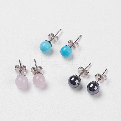 Natural & Synthetic Mixed Stone Stud Earrings EJEW-JE02754-M-1
