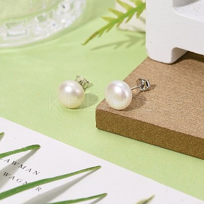Anti-Tarnish Pearl Ball Stud Earrings LS-EJEW-Q701-01B-1