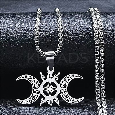 Hollow Out Moon Goddess 201 Stainless Steel Pendant Necklaces for Women FS-WGF6F96-01-1
