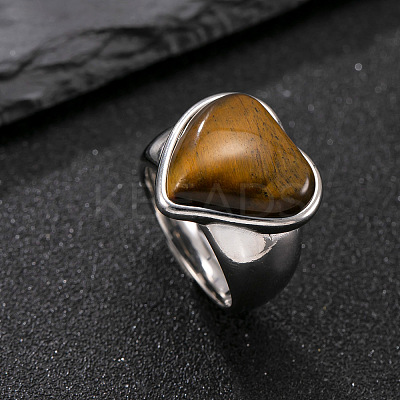 304 Stainless Steel with Natural Tiger Eye Finger Rings for Men FS-WG9BB25-07-1