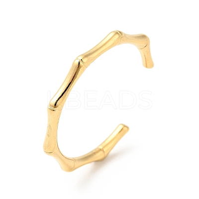 Ion Plating(IP) 304 Stainless Steel Bamboo Open Cuff Ring for Women RJEW-I085-10G-1