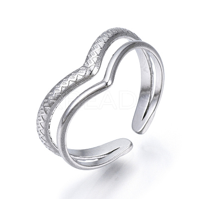 Non-Tarnish 304 Stainless Steel Heart Open Cuff Ring LS-RJEW-N040-46-1