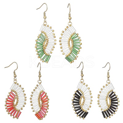 Glass Braided Beads Dangle Earrings EJEW-MZ00746-1