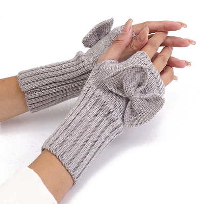 Acrylic Fibers Bowknot Knitting Fingerless Gloves PW-WG73400-03-1